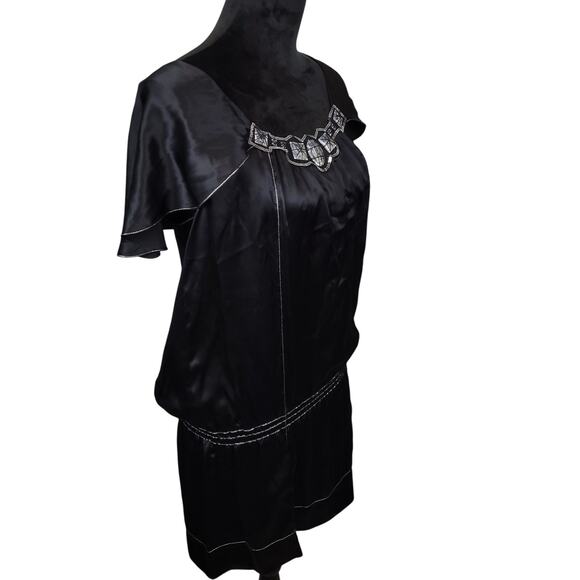 Studio M Women's Embellished 100% Silk Midi Dress Sz Large Boho Whimsigoth Black - Picture 11 of 16